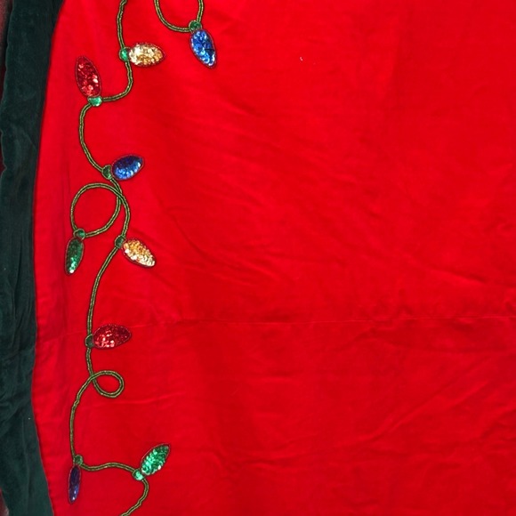 Vintage Christmas Tree Skirt Red Velvet Sequin Lights Tree Ornament Star 56 " - Picture 5 of 13